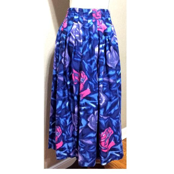 Vintage Ann Taylor Women's Floral Roses Pull On Maxi Skirt Retro Blue Y2K Small - Picture 2 of 13